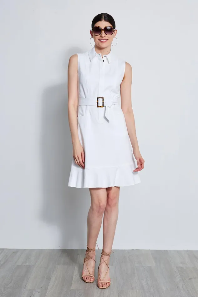 Elie Tahari Midi Dresses Denim Fit and Flare Dress White 8211 Women