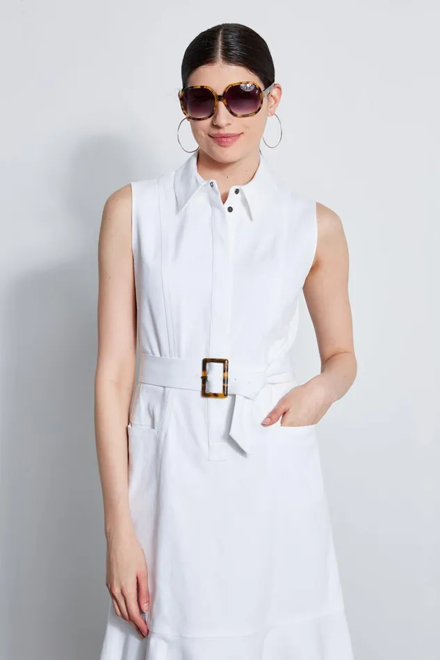Elie Tahari Midi Dresses Denim Fit and Flare Dress White 8211 Women