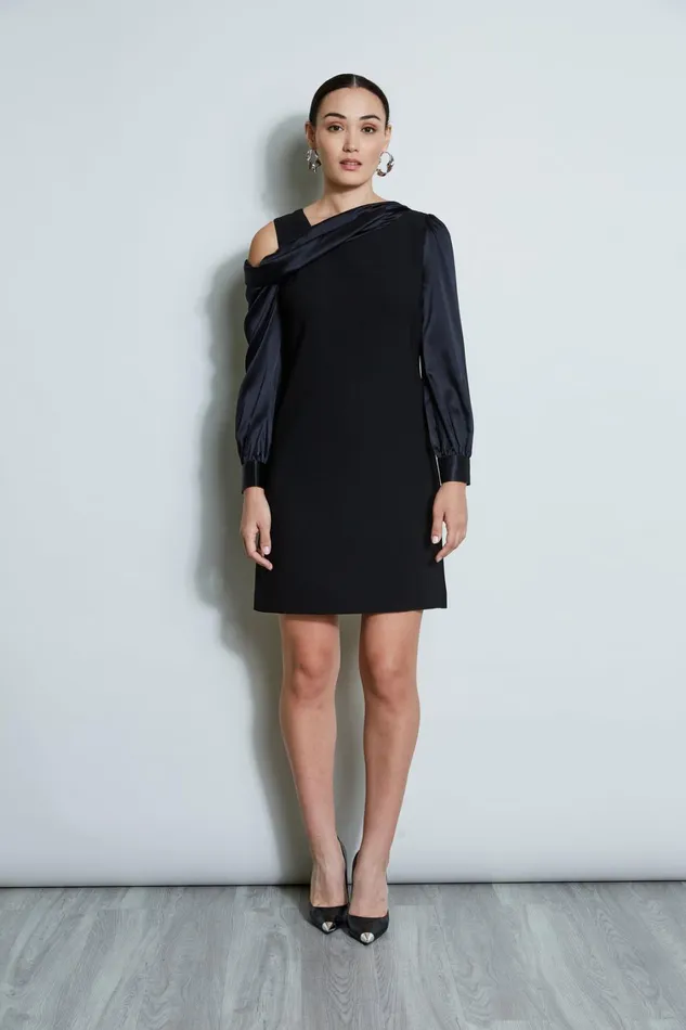 Elie Tahari Short Dresses Draped Satin Shoulder Dress Black 8211 Women