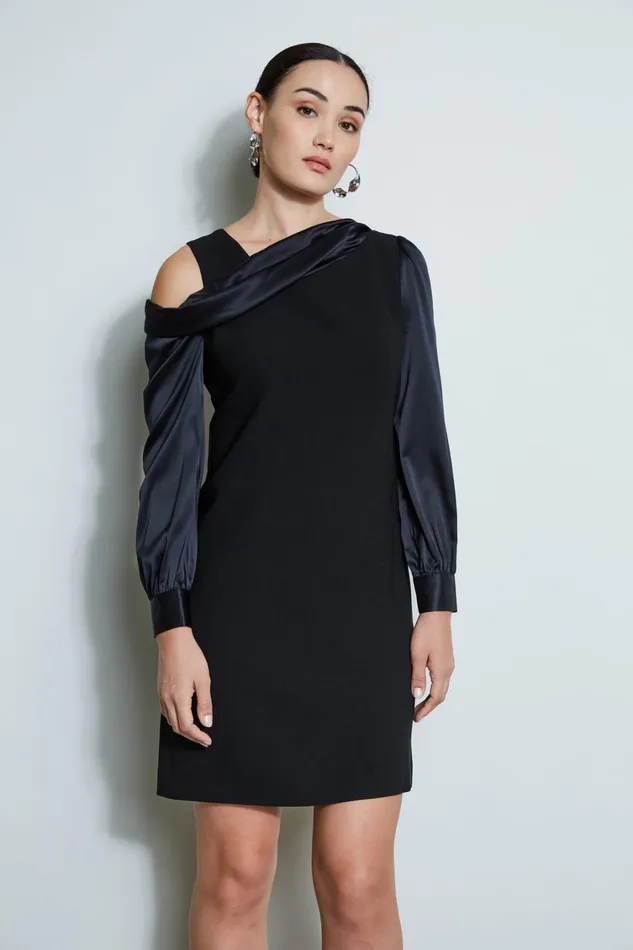 Elie Tahari Short Dresses Draped Satin Shoulder Dress Black 8211 Women