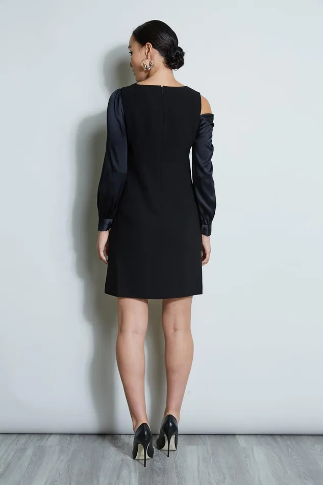 Elie Tahari Short Dresses Draped Satin Shoulder Dress Black 8211 Women