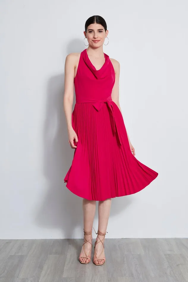 Elie Tahari Short Dresses Pleated Cowl Midi Dress Cyclamen 8211 Women