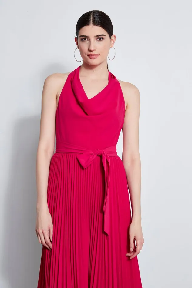 Elie Tahari Short Dresses Pleated Cowl Midi Dress Cyclamen 8211 Women