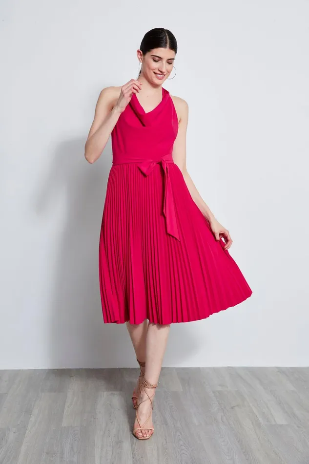 Elie Tahari Short Dresses Pleated Cowl Midi Dress Cyclamen 8211 Women