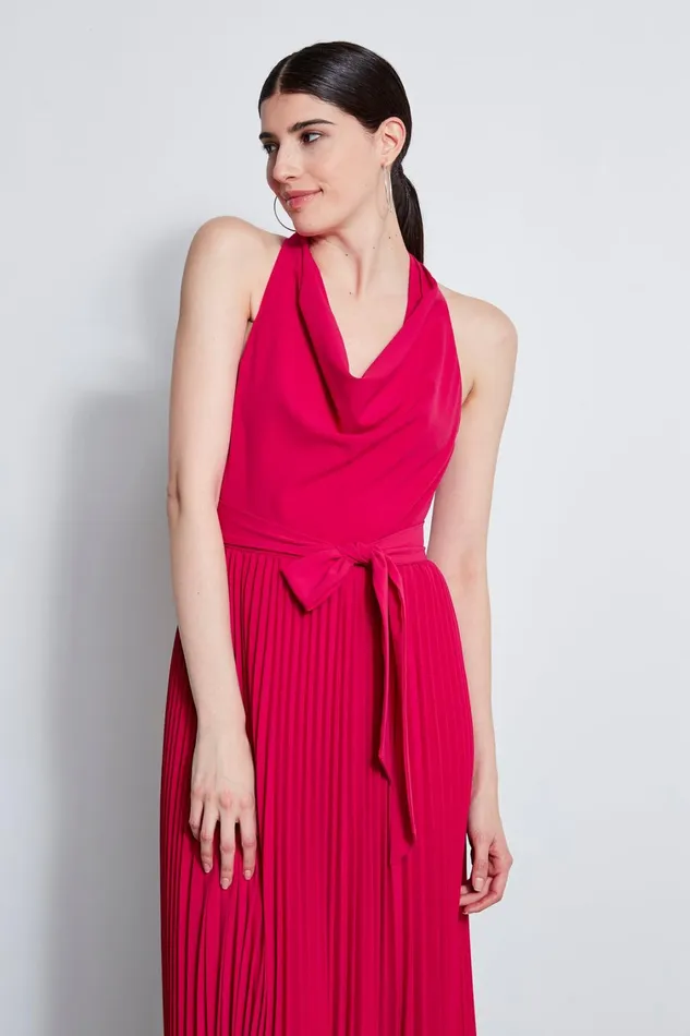 Elie Tahari Short Dresses Pleated Cowl Midi Dress Cyclamen 8211 Women