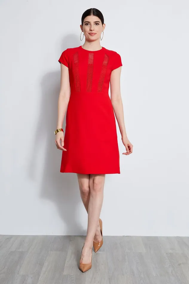 Elie Tahari Short Sleeve Dresses Geo Lace Inset Dress Berry 8211 Women