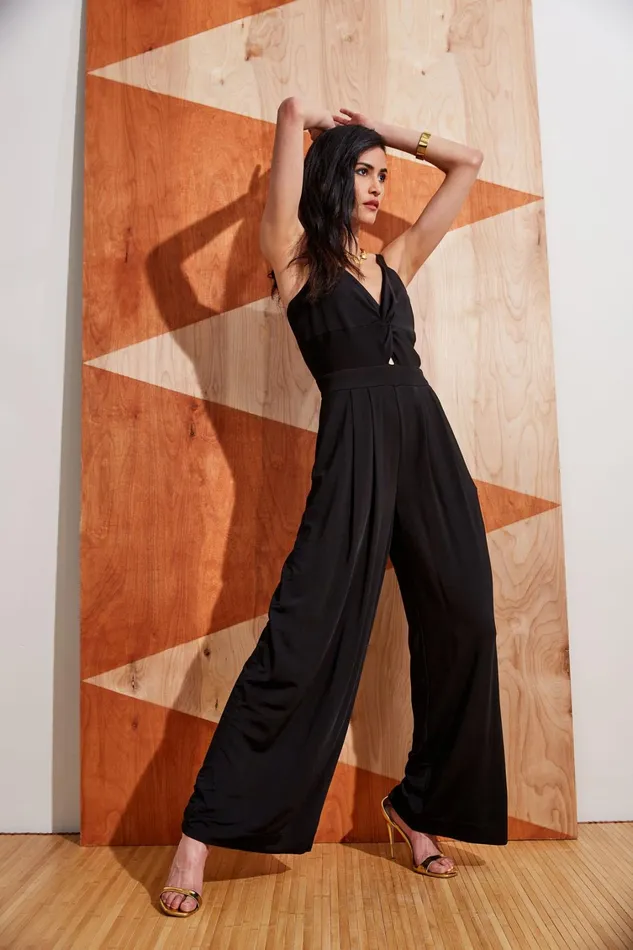Elie Tahari Sleeveless Dresses Wide Leg Twist Jumpsuit Noir 8211 Women