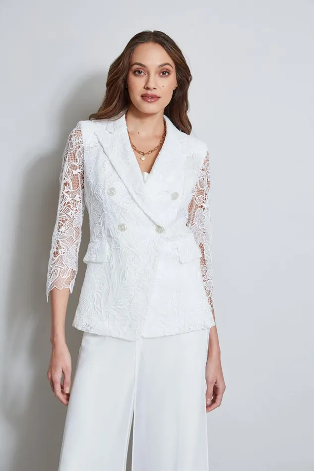 Elie Tahari Suiting Double Breasted Lace Blazer Foam 8211 Women
