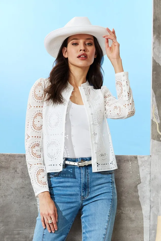 Elie Tahari Suiting Double Breasted Lace Blazer Foam 8211 Women