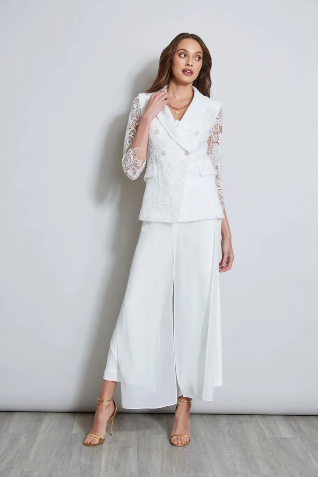 Elie Tahari Suiting Double Breasted Lace Blazer Foam 8211 Women