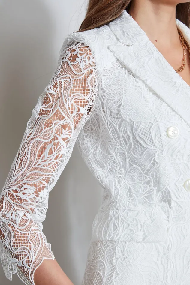 Elie Tahari Suiting Double Breasted Lace Blazer Foam 8211 Women