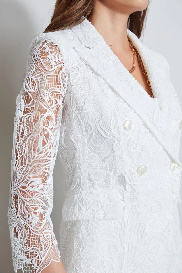 Elie Tahari Suiting Double Breasted Lace Blazer Foam 8211 Women