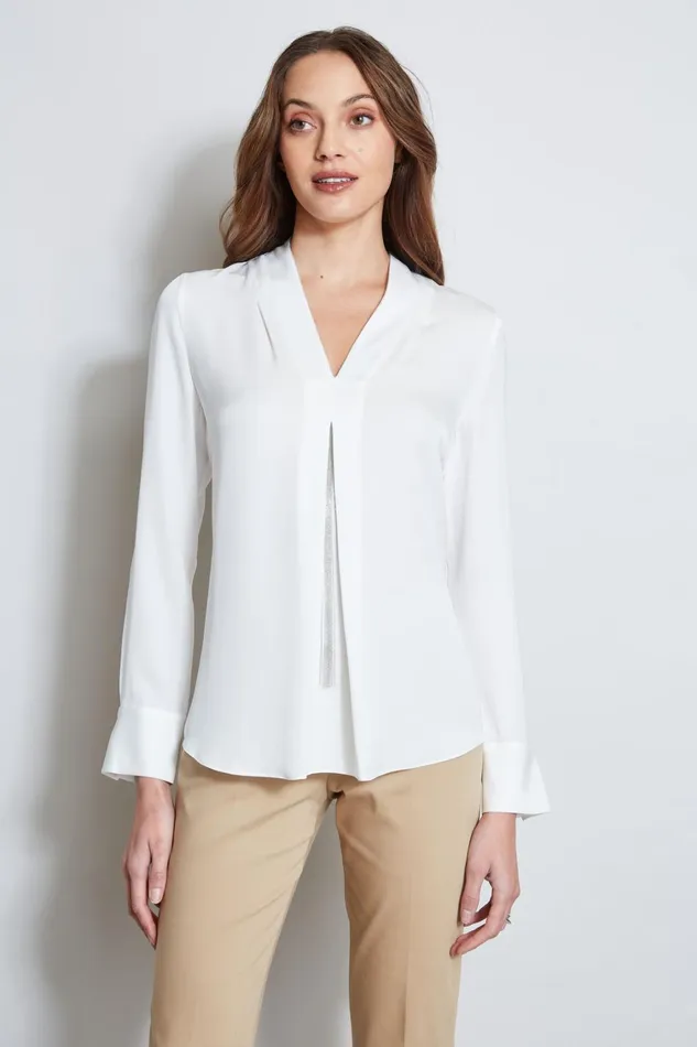 Elie Tahari Suiting Long Sleeve Chain Shirt Fresh Pearl 8211 Women