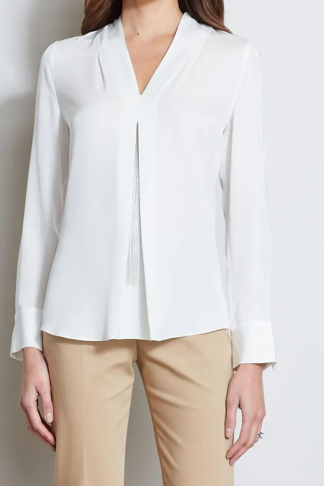 Elie Tahari Suiting Long Sleeve Chain Shirt Fresh Pearl 8211 Women