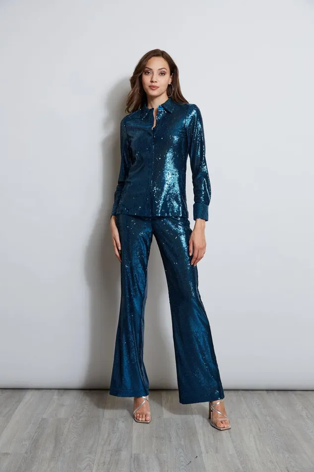 Elie Tahari Tops Sequin Button Down Shirt Teal 8211 Women
