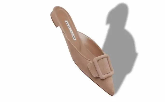 Flats Women Manolo Blahnik MAYSALEFLATBeige Suede Buckle Detail Flat Mules
