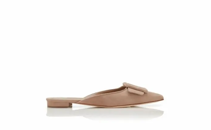 Flats Women Manolo Blahnik MAYSALEFLATBeige Suede Buckle Detail Flat Mules