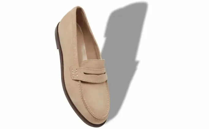 Flats Women Manolo Blahnik PERRITALight Brown Suede Penny Loafers