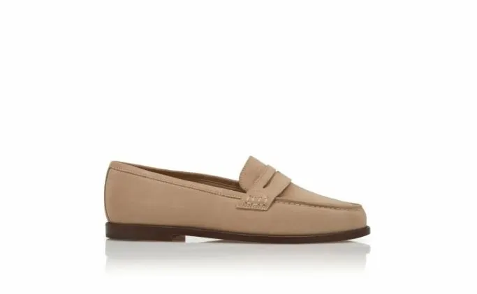 Flats Women Manolo Blahnik PERRITALight Brown Suede Penny Loafers