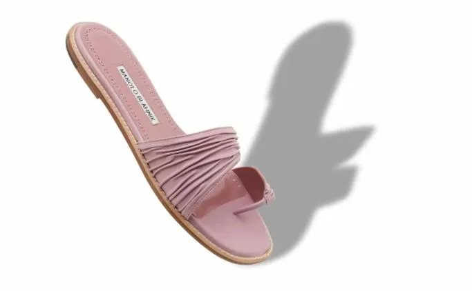 Flats Women Manolo Blahnik TIBOPink Nappa Leather Gathered Flat Sandals