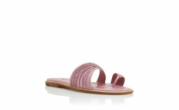 Flats Women Manolo Blahnik TIBOPink Nappa Leather Gathered Flat Sandals Flats Women Manolo Blahnik TIBOPink Nappa Leather Gathered Flat Sandals