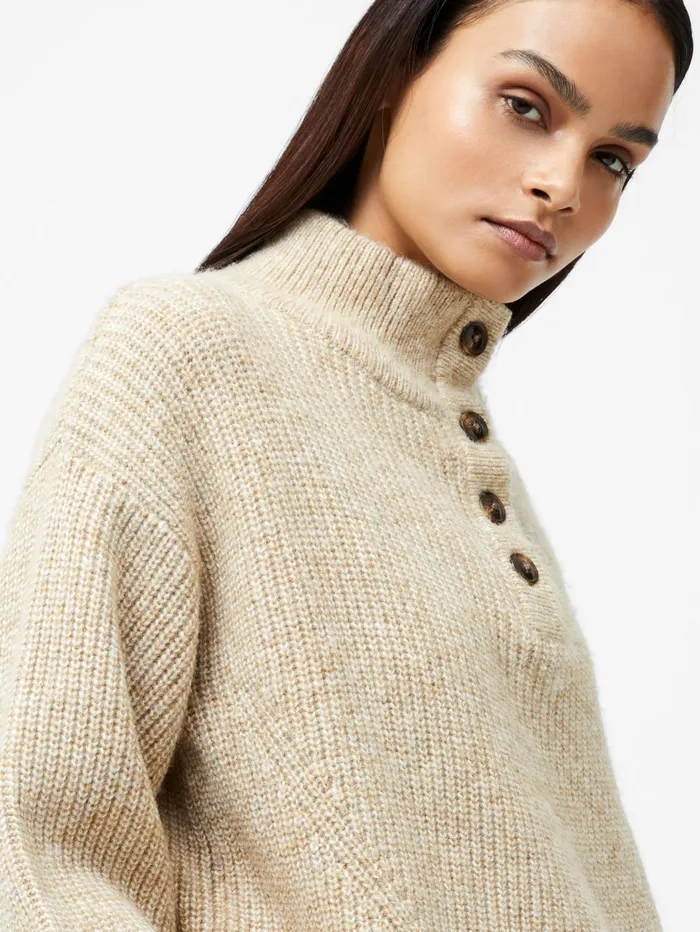 French Connection 14 Button Drop Shoulder Jumper Lgt Camel Mel Woman Jumpers and Cardigans French Connection 14 Button Drop Shoulder Jumper Lgt Camel Mel Woman Jumpers and Cardigans