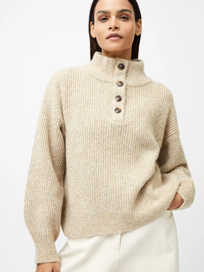 French Connection 14 Button Drop Shoulder Jumper Lgt Camel Mel Woman Jumpers and Cardigans
