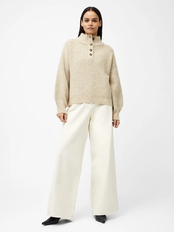 French Connection 14 Button Drop Shoulder Jumper Lgt Camel Mel Woman Jumpers and Cardigans