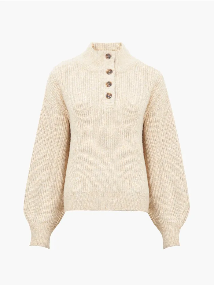 French Connection 14 Button Drop Shoulder Jumper Lgt Camel Mel Woman Jumpers and Cardigans