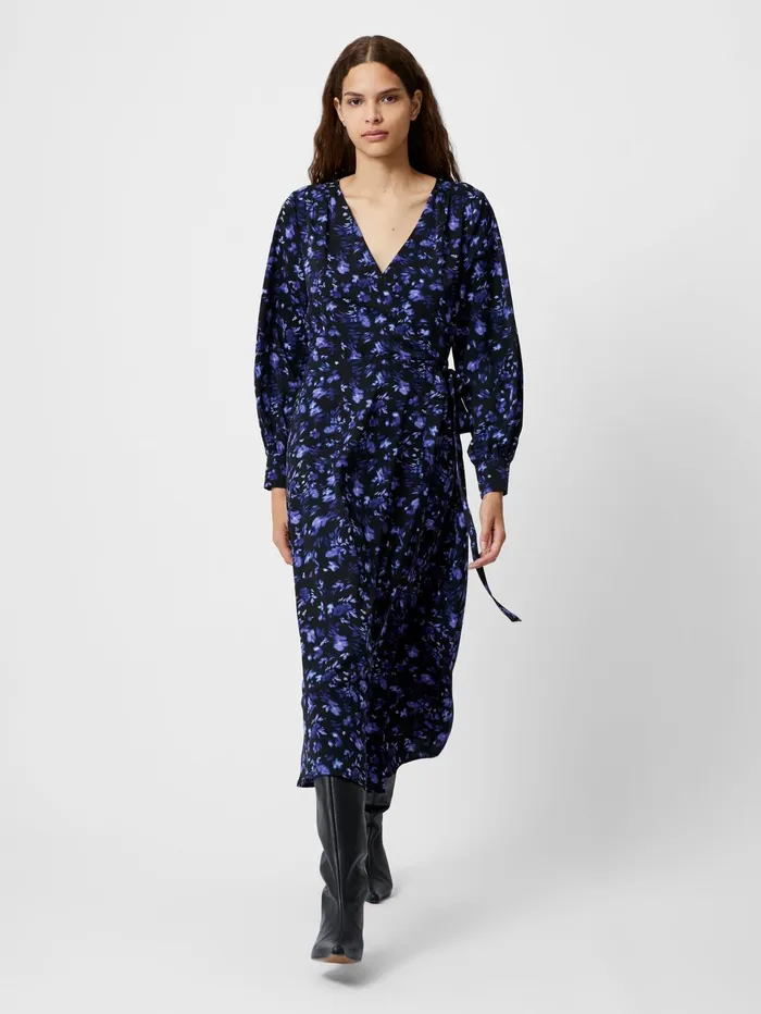 French Connection Aden Wrap Long Sleeve Dress Midnight Blue Woman Dresses