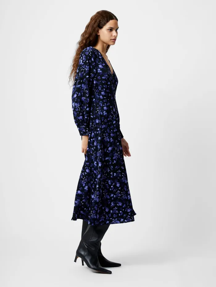 French Connection Aden Wrap Long Sleeve Dress Midnight Blue Woman Dresses