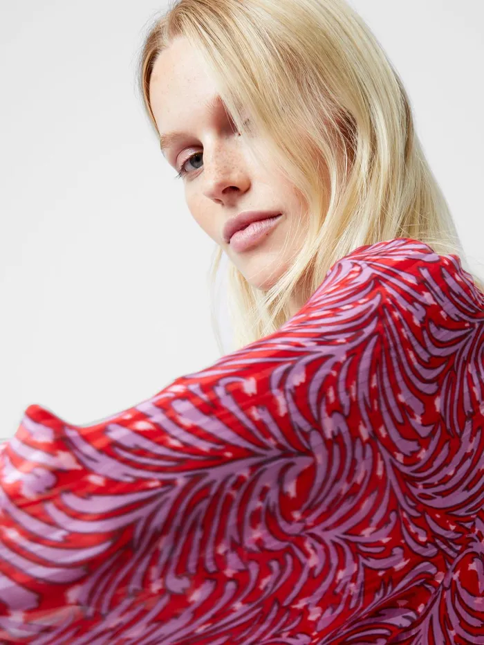 French Connection Amy Callista Printed Long Sleeve Midi Dress Scarlet Red Multi Woman Dresses