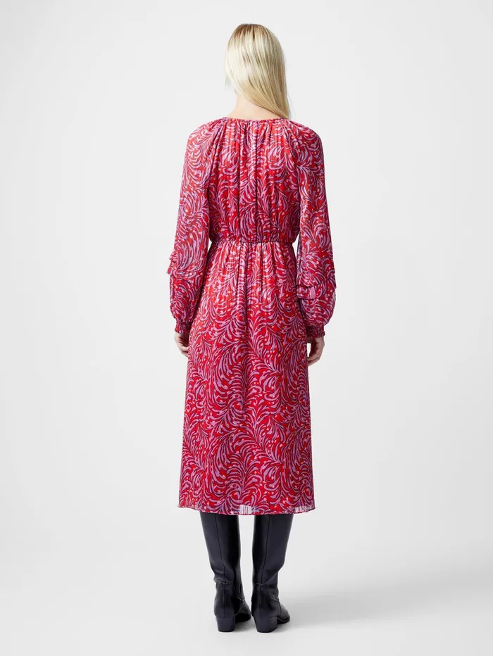 French Connection Amy Callista Printed Long Sleeve Midi Dress Scarlet Red Multi Woman Dresses