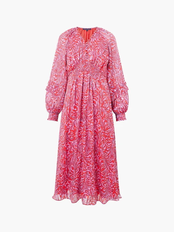 French Connection Amy Callista Printed Long Sleeve Midi Dress Scarlet Red Multi Woman Dresses