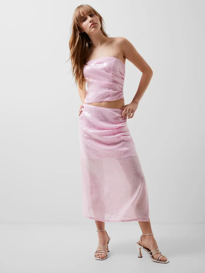 French Connection Anisha Sequin Top Strawberry Shake Woman Coords