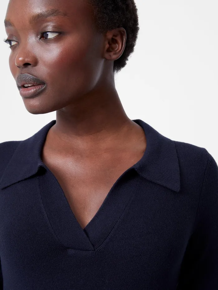 French Connection Babysoft Collared Above The Knee Dress Darkk Navy Woman Jumpers and Cardigans