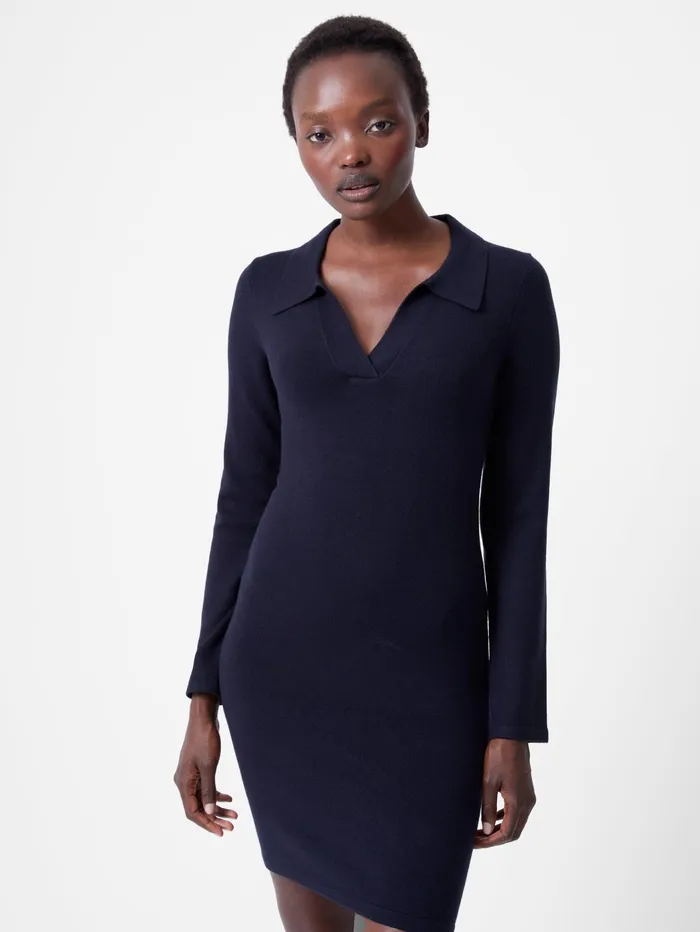 French Connection Babysoft Collared Above The Knee Dress Darkk Navy Woman Jumpers and Cardigans