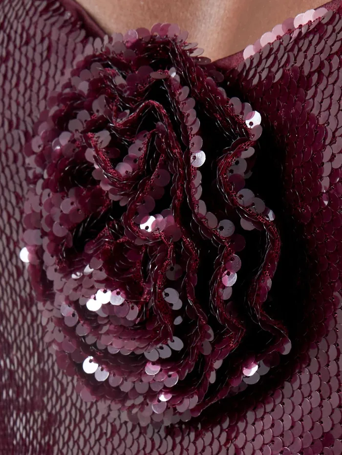 French Connection Beatrice Sequin Strappy Corsage Mini Dress Burgundy Red Woman Dresses