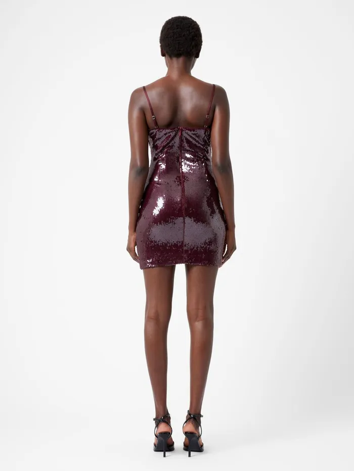 French Connection Beatrice Sequin Strappy Corsage Mini Dress Burgundy Red Woman Dresses
