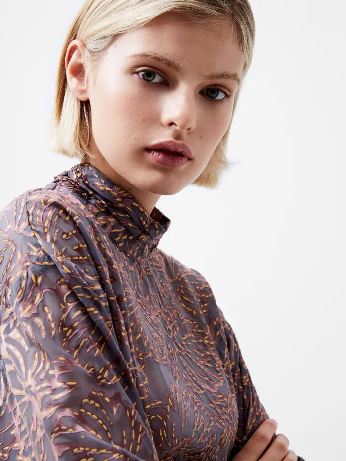 French Connection Becky Devore Turtle Neck Top Bronze Multi Woman Tops
