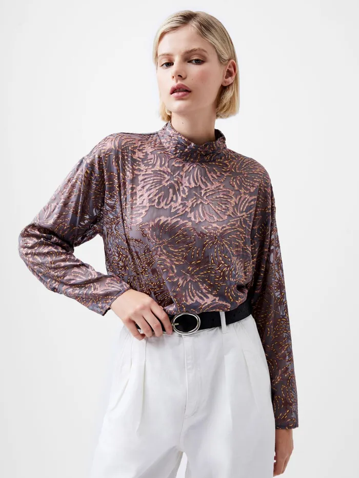 French Connection Becky Devore Turtle Neck Top Bronze Multi Woman Tops