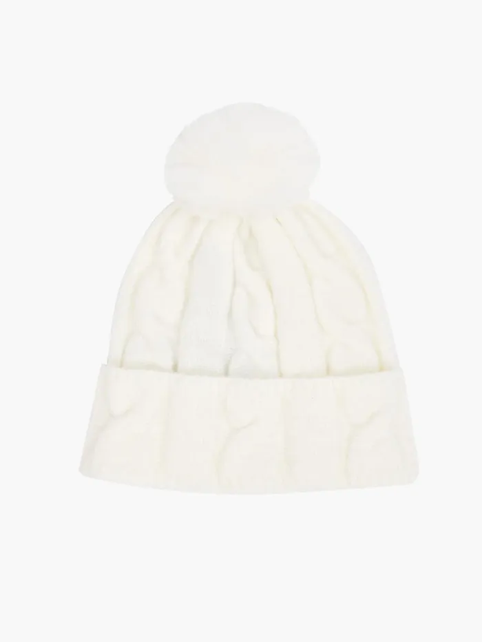 French Connection Cable Knit PomPom Beanie Winter White Woman Hats