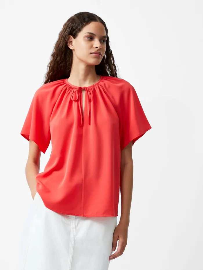 French Connection Capriana Crepe Light Top Cayenne Red Woman Tops