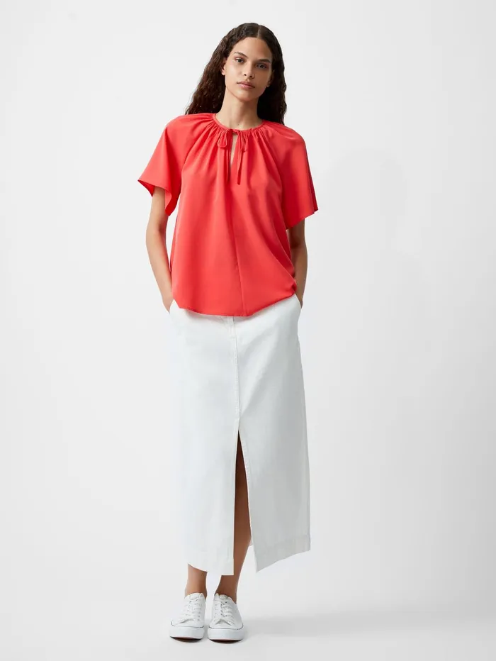 French Connection Capriana Crepe Light Top Cayenne Red Woman Tops