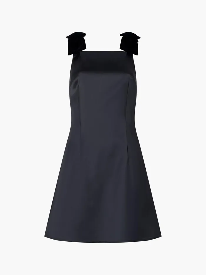 French Connection Carey Velvet Bow Straps Satin Mini Dress Blackout Woman Dresses