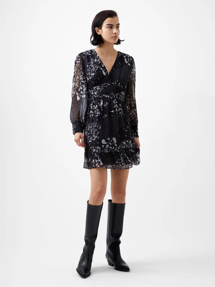 French Connection Collage Hallie Crinkle Mini Dress Blackout Multi Woman Dresses