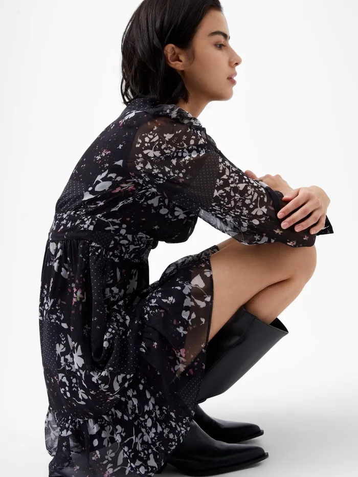 French Connection Collage Hallie Crinkle Mini Dress Blackout Multi Woman Dresses