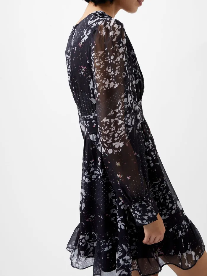 French Connection Collage Hallie Crinkle Mini Dress Blackout Multi Woman Dresses