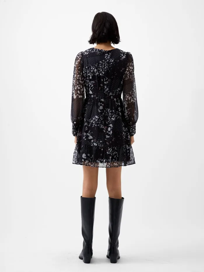 French Connection Collage Hallie Crinkle Mini Dress Blackout Multi Woman Dresses