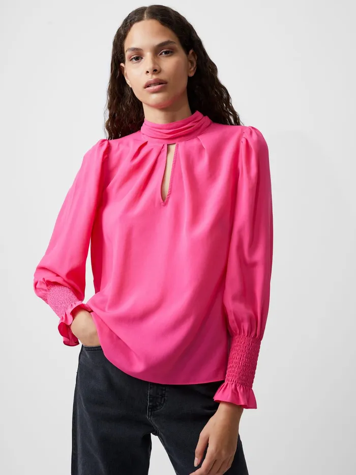 French Connection Crepe Light High Neck Long Sleeve Top Luminous Pink Woman Tops French Connection Crepe Light High Neck Long Sleeve Top Luminous Pink Woman Tops
